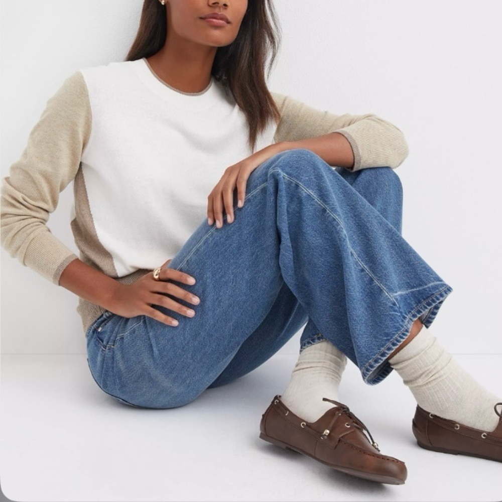 Loft Colorblock Luxe Knit Sweater in Whisper White Size S - Picture 3 of 3